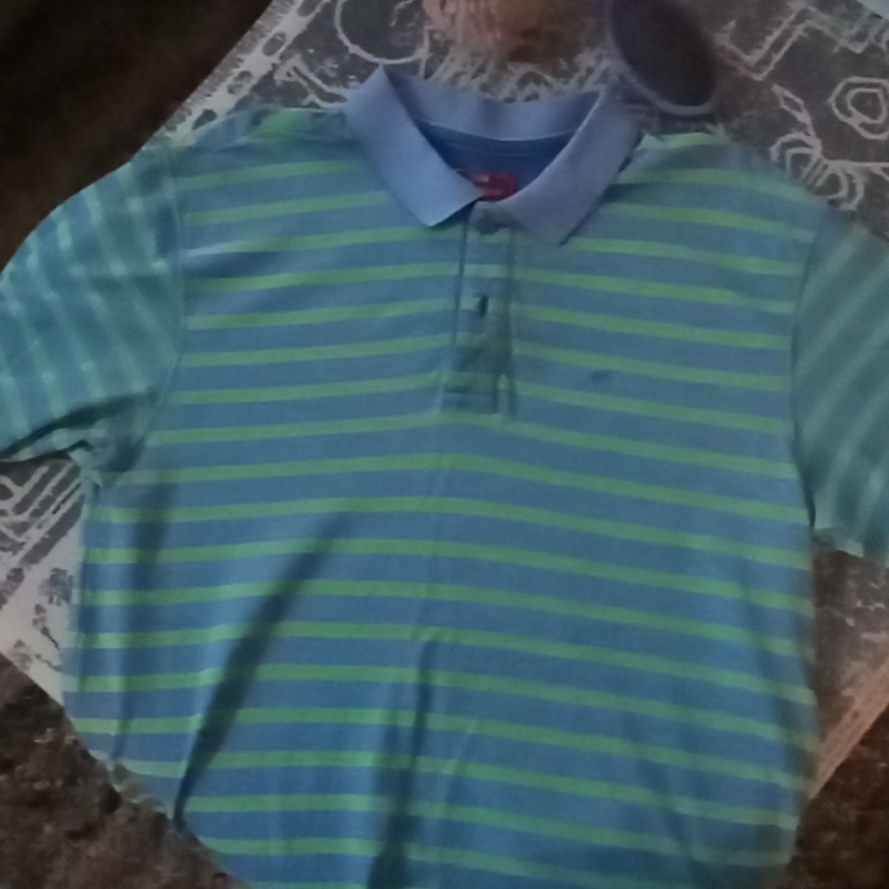 Large arrow sport blue and green stripped polo